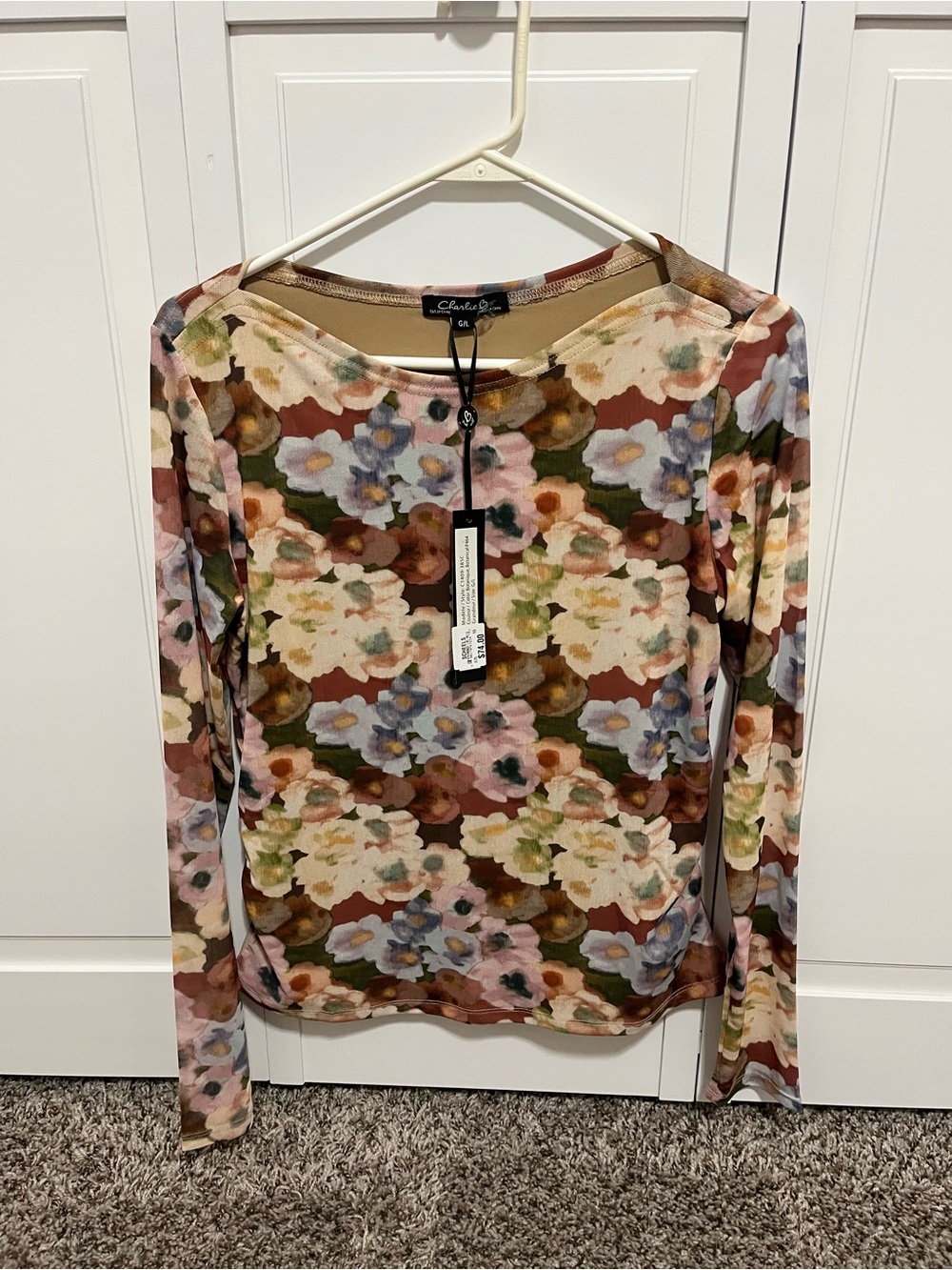 CHARLIE B Floral Long-Sleeve Top - Cream, Brown, Green, Blue, Pink